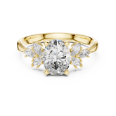 Oval Cut Diamond Engagement Ring With Marquise Floral Cluster Side Stone