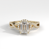 Emerald Cut Lab Diamond Halo Engagement Ring with Twisted Shank