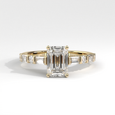 Emerald Cut Anniversary Ring With Alternating Baguette & Round Diamond Accents