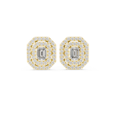 Emerald Cut Diamond Double Halo Stud Earrings