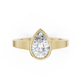 Pear Cut Bezel Solitaire Lab Diamond Wedding Ring