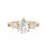 Three-Stone Pear Cut Diamond With Filigree Infinity Band Ring