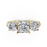 Princess Cut Three-Stone With Ribbed Textured Band Ring