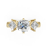 Cushion Cut and Princess Cut Diamond Three-Stone Ring