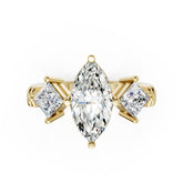 Marquise Cut and Princess Cut Diamond Three-Stone Ring