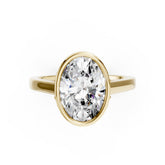 Bezel Set Oval Brilliant Solitaire Diamond Hidden Halo Engagement Ring