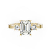 Three-Stone Emerald Cut Diamond With Filigree Infinity Band Ring