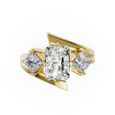 Radiant and Princess Cut Diamond Three-Stone Bypass Ring