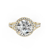 Round Cut Halo & V-Split Shank Pavé Diamond Ring