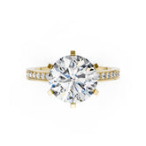 6-Prong Round Cut Diamond Ring With Pave Set Side Stones