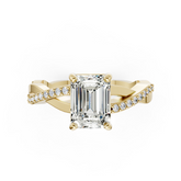 Emerald Cut Diamond Pave Set Criss-Cross Ring