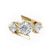 Cushion and Princess Cut Diamond Three-Stone Bypass Ring