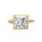 Bezel Set Princess Brilliant Solitaire Diamond Hidden Halo Engagement Ring