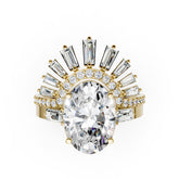 Art Deco Inspired Oval Cut Lab Diamond Sunburst Crown Bridal Set