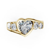 Unique Five-Stone Heart And Round Diamond Ring