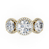 Three Stone Round Cut Diamond Halo Engagement Ring