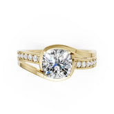 Cushion Accented Bypass Lab Diamond Engagement Ring