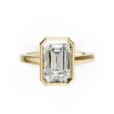 Bezel Set Emerald Brilliant Solitaire Diamond Hidden Halo Engagement Ring