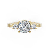 Three-Stone Cushion Cut Diamond With Filigree Infinity Band Ring