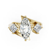 Marquise and Princess Cut Diamond Three-Stone Bypass Ring