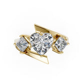 Heart and Princess Cut Diamond Three-Stone Bypass Ring