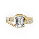 Emerald Accented Bypass Lab Diamond Engagement Ring