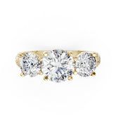 Round Cut Three-Stone With Ribbed Textured Band Ring