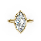 Bezel Set Marquise Brilliant Solitaire Diamond Hidden Halo Engagement Ring