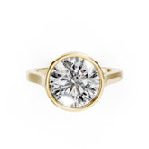 Bezel Set Round Brilliant Solitaire Diamond Hidden Halo Engagement Ring