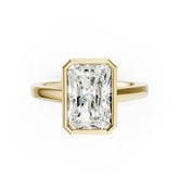 Bezel Set Radiant Brilliant Solitaire Diamond Hidden Halo Engagement Ring