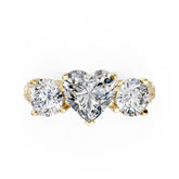 Heart Cut Three-Stone With Ribbed Textured Band Ring