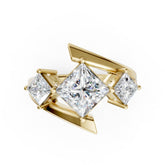 Princess and Princess Cut Diamond Three-Stone Bypass Ring