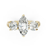 Marquise Cut Three-Stone With Ribbed Textured Band Ring