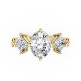 Oval Cut and Princess Cut Diamond Three-Stone Ring