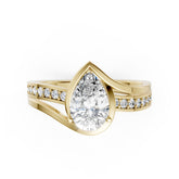 Pear Accented Bypass Lab Diamond Engagement Ring