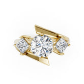 Round and Princess Cut Diamond Three-Stone Bypass Ring