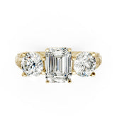 Emerald Cut Three-Stone With Ribbed Textured Band Ring