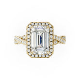 Emerald Cut Diamond Halo with Twisted Pave Ring