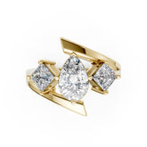 Pear and Princess Cut Diamond Three-Stone Bypass Ring