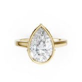 Bezel Set Pear Brilliant Solitaire Diamond Hidden Halo Engagement Ring