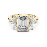 Emerald Cut Diamond Floral Engagement Ring