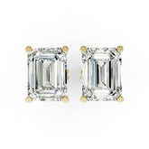 Emerald Cut Diamond Stud Earrings in Scalloped Basket Setting