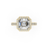 Asscher Diamond Halo Pave Set Ring