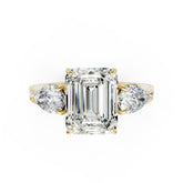 Emerald Cut Lab Grown Diamond Three Stone Engagement Ring
