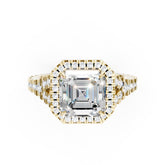 Asscher Cut Halo & V-Split Shank Pavé Diamond Ring