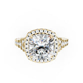 Cushion Cut Halo & V-Split Shank Pavé Diamond Ring