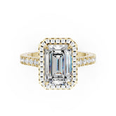 Emerald Cut Diamond Floating Halo with Pavé Ring