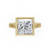Princess Cut Bezel Set Filigree Engagement Ring