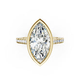 Marquise Brilliant Diamond Bezel Engagement Ring with Hidden Halo Diamond