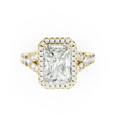 Radiant Cut Halo & V-Split Shank Pavé Diamond Ring